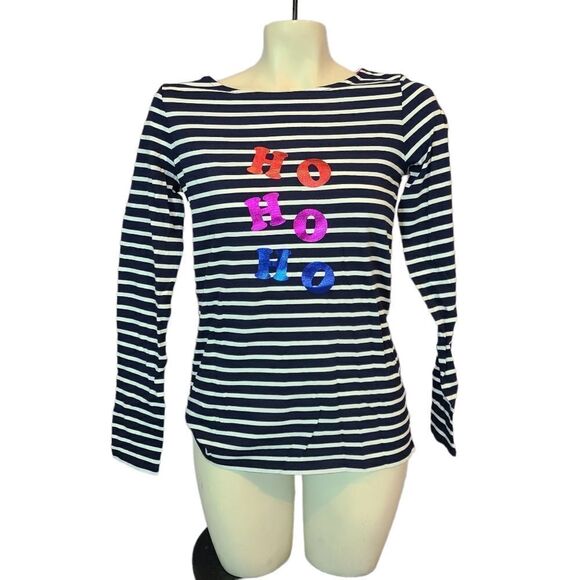 Boden HO HO HO Navy Striped Christmas Top Size 4 - Picture 1 of 6